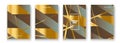 Luxurious and rich cover vector illustration set, golden foil and gold lines. Brown grey abstract background template invitation. Royalty Free Stock Photo