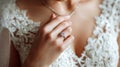 luxurious ring on the hand of a bride AI generated Royalty Free Stock Photo