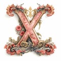 Luxurious Rococo Letter X With Floral Decorations