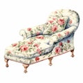 Luxurious Rose-covered Chaise: A Delicately Detailed Aquarellist\'s Illustration
