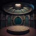 Generative AI: luxurious round fantasy room with many ornaments and stage