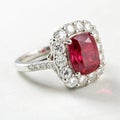 Ruby and diamond ring in white gold isolated on white background Royalty Free Stock Photo