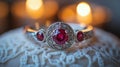 Elegant Ruby Gemstone Ring in Candlelight Generative AI Royalty Free Stock Photo