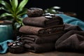 sauna towels and aromatics for relaxation, comfort and aroma therapy in spa. Royalty Free Stock Photo