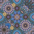 Luxurious seamless pattern with mandalas and stylized lotus flowers. Carpet, hawl, shawl in ethnic style