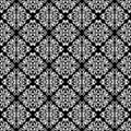 Luxurious seamless pattern. White ornate Damask ornament on a black background. Elegant tracery from swirls and foliage.