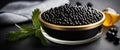 Luxurious serving of black caviar.