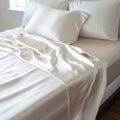 Luxurious Silk Charmeuse Bedding Set In Light Beige Royalty Free Stock Photo
