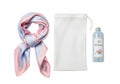 Luxurious silk scarf gift set with drawstring pouch and perfume bottle premium accessories Royalty Free Stock Photo