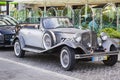 A luxurious silver grey retro Beauford Limousine parked outside a hotel in Albuferia in Portugal Royalty Free Stock Photo