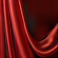 Luxurious smooth red satin fabric drapery background with place for text.Red elegant silky realistic fabric.Vector