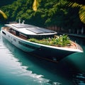 Luxurious, solar-powered yacht drifting peacefully in the water, Ai-generated. Royalty Free Stock Photo