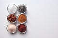 Luxurious SPA bath salts ingredients in small bowls Royalty Free Stock Photo