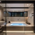 A luxurious spa-like bathroom with a freestanding bathtub and glass shower1