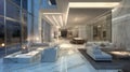 Luxurious and Spacious Modern Lobby Interior with Marble Walls and Sofas Royalty Free Stock Photo