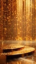 Luxurious Stage With Golden Curtain and Lights