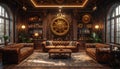 Luxurious Steampunk Gentlemans Club Interior Royalty Free Stock Photo