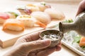 Japanese sushi and sake Royalty Free Stock Photo