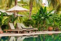 Luxurious swimming pool in a tropical garden Royalty Free Stock Photo