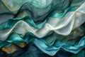 Luxurious textile waves in serene blues with gold highlights