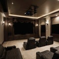 Luxurious theater room with large screen and lighting Royalty Free Stock Photo