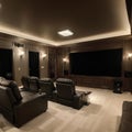 Luxurious theater room with large screen and lighting Royalty Free Stock Photo