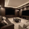 Luxurious theater room with large screen and lighting Royalty Free Stock Photo