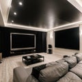 Luxurious theater room with large screen and lighting Royalty Free Stock Photo