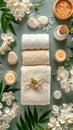 Luxurious Towels and Robes: Arrange plush and neatly folded towels and robes, showcasing the comfort and quality associated with