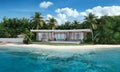 luxurious tropical bungalow, nestled on a private island around azure clear water. travel and relax concept. Ai generated