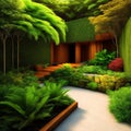 Luxurious tropical pool villa with refined architecture in a lush greenery garden. generative ai