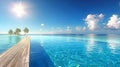 Luxurious tropical resort pool with clear water, lush greenery, and bright sun on a beautiful day Royalty Free Stock Photo