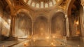 Luxurious turkish hammam interior with marble surfaces, stunning lighting, dome ceiling