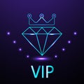 Luxurious turquoise and luminous crown logo and inscription VIP with sparkles