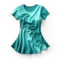 Luxurious Turquoise T-shirt With Feminine Drapery Design