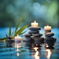 Luxurious upscale wellness spa for relaxation with lotus, bamboo and orchid flowers and candles