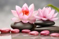 Luxurious upscale wellness spa for relaxation with lotus, bamboo and orchid flowers and candles