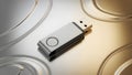 Premium Solid Color USB Flash Disk Mockup on Silver Gold Background. Royalty Free Stock Photo
