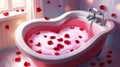 A Romantic luxurious bathtub filled with heart shaped foaming water. Royalty Free Stock Photo