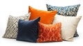 Luxurious Velvet and Patterned Pillows for Home Decor A collection of five decorative pillows showcasing various textures and Royalty Free Stock Photo