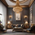 A luxurious Victorian-inspired sitting room with ornate furniture and gold accents1