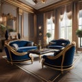 A luxurious Victorian-inspired sitting room with ornate furniture and gold accents3