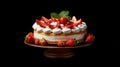 Luxurious Vietnamese Cake With Whipped Cream And Strawberries On A Pedestal