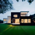 Luxurious villa for outdoor living, designed according to algorithms in the form of a street view