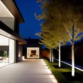 Luxurious villa for outdoor living, designed according to algorithms in the form of a street view