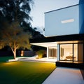 Luxurious villa for outdoor living, designed according to algorithms in the form of a street view