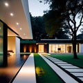Luxurious villa for outdoor living, designed according to algorithms in the form of a street view