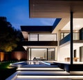 Luxurious villa for outdoor living, designed according to algorithms in the form of a street view