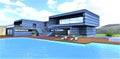 Luxurious villa with pool. Unusual material for finishing the facade with metal. Suitable illustration for an article about