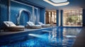 Luxurious villa swimming pool, day view Royalty Free Stock Photo